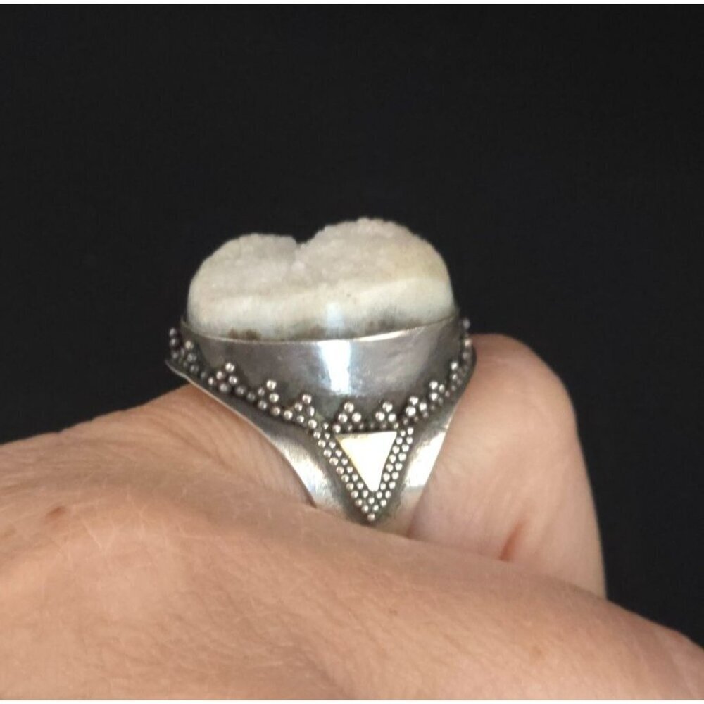 Estate 925 Sterling Silver White Druzy Quartz Statement Ring Heavy Size 8 - Picture 6 of 13